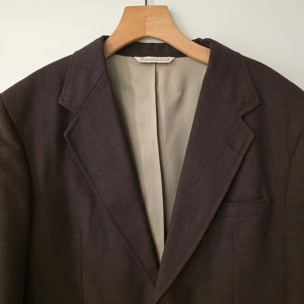 Vintage Stafford Blazer Burgundy Gold 2-Button Jacket Sport Coat‎ USA Mens 42L